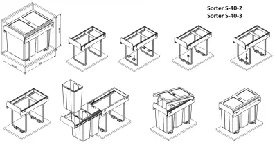 Garbi Sorter S-40-3 built-in waste system with 3 waste bins 1 x 20 and 2 x 10 litres 1208957365