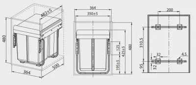 Garbi Sorter S-40-3 built-in waste system with 3 waste bins 1 x 20 and 2 x 10 litres 1208957365