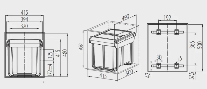 Sistema de basura integrado Garbi Sorter S-45-2 con 2 cubos de basura de 20 litros 1208957367
