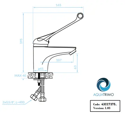 AquaTrimo Clinic medical basin mixer with long lever chrome 43CC7375CM