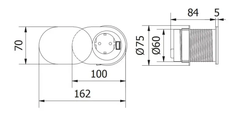 Enchufe de cocina empotrable Indux Slide con clavija de toma de tierra para  encimera con USB y toma de corriente color acero inoxidable 1208957392