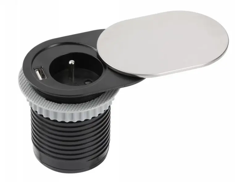 Enchufe de cocina empotrable Indux Slide con clavija de toma de tierra para  encimera con USB y toma de corriente color acero inoxidable 1208957392