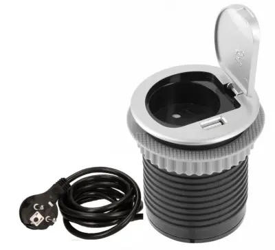 Enchufe de cocina Indux Cover enrasado en encimera con USB y toma color plata 1208957393