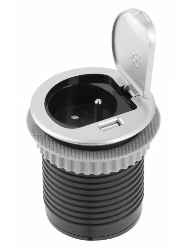 Enchufe Indux Cover empotrable en encimera con USB y enchufe tipo E color plata 1208957394