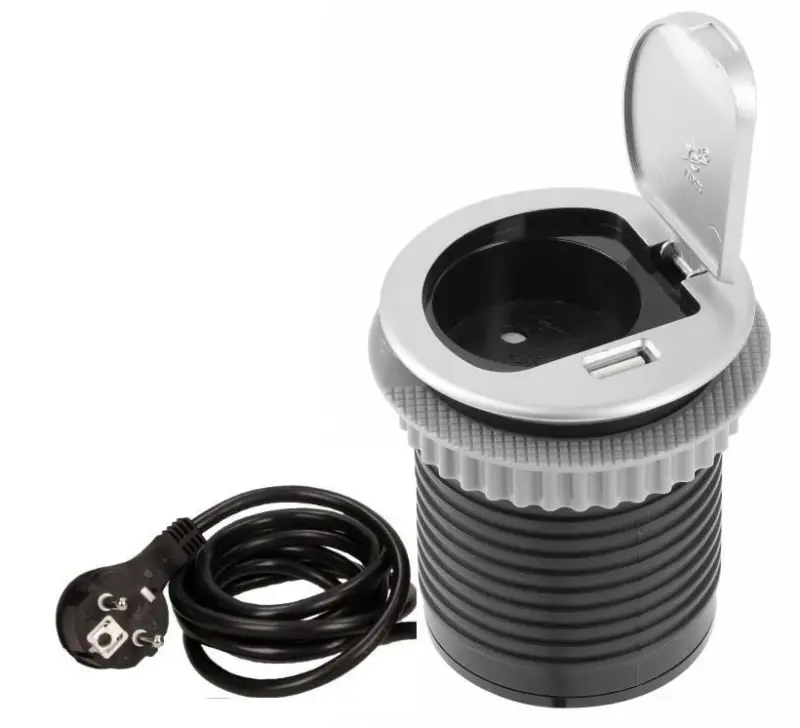 Enchufe Indux Cover empotrable en encimera con USB y enchufe tipo E color plata 1208957394