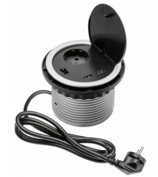 Enchufe de cocina empotrable Indux Cover con toma de tierra tipo E plata en encimera con 2 tomas usb 1208957399