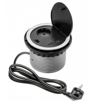 Enchufe de cocina empotrable Indux Cover con toma de tierra tipo E plata en encimera con 2 tomas usb 1208957399