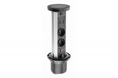 Multienchufe de cocina Indux Lift retráctil negro para encimera con iluminación, toma de tierra tipo E, 2 x USB y carga inalámbrica 1208957402
