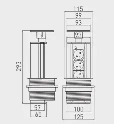 Multienchufe de cocina Indux Up & Down avellanado con toma de tierra tipo E negro para encimera con 3 tomas 1208957404