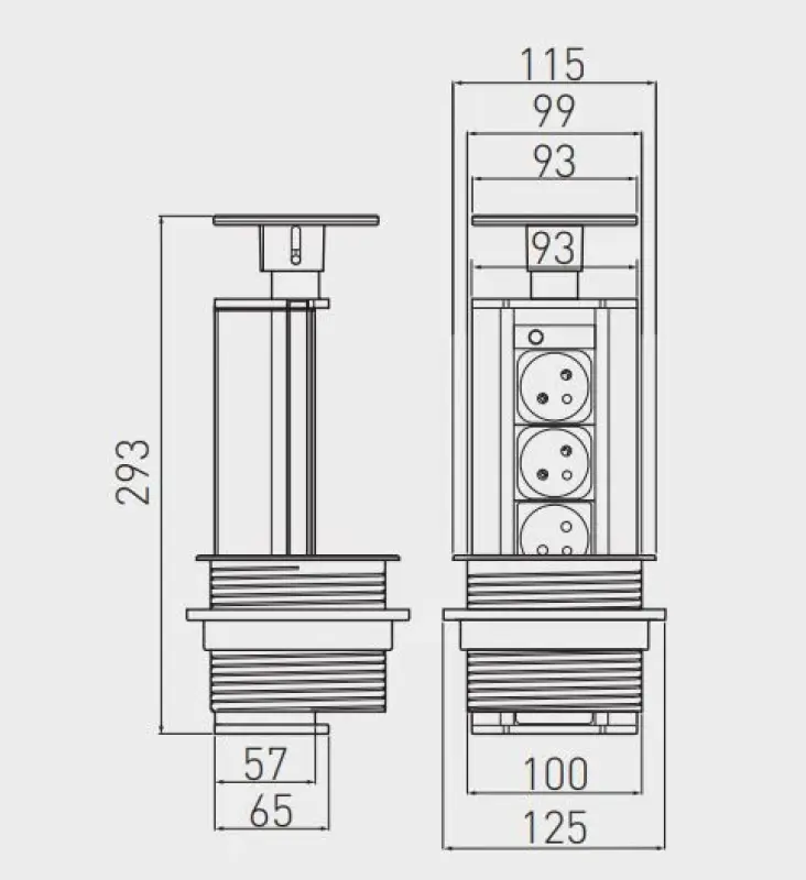 Multienchufe de cocina Indux Up & Down avellanado con toma de tierra tipo E negro para encimera con 3 tomas 1208957404