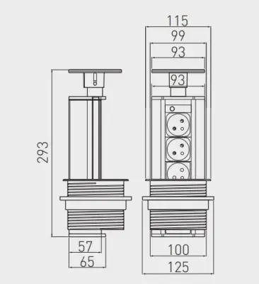 Indux Up & Down retractable pin earthing silver kitchen socket for worktop with 3 outlets 1208957410