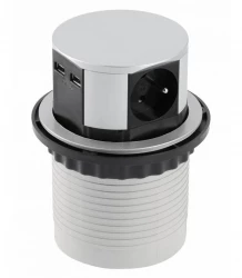 Multienchufe de cocina Indux Push encastrado en encimera, toma de tierra tipo E plateado con 3 tomas y 2 x USB 1208957412