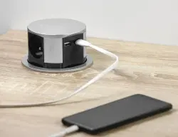 Multienchufe de cocina Indux Push encastrado en encimera, toma de tierra tipo E plateado con 3 tomas y 2 x USB 1208957412