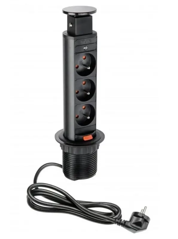 Multienchufe de cocina Indux Up & Down pequeño avellanado con toma de tierra tipo E para encimeras, con 3 tomas 1208957417