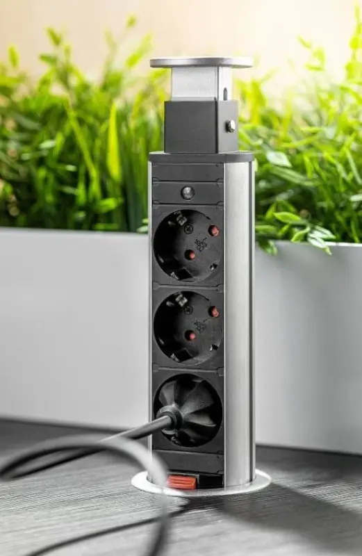 Multienchufe de cocina Indux Up & Down pequeño encastrado con toma de tierra tipo E para encimeras con 3 tomas y 2 x USB 1208957418