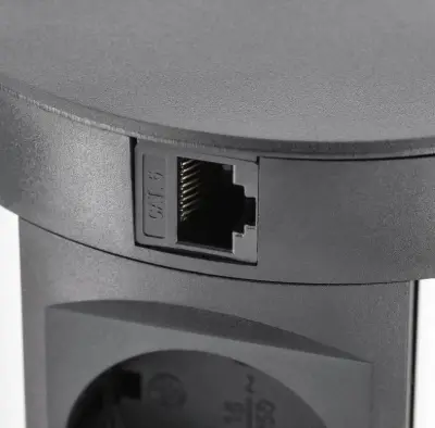 Indux Push retractable earthed black kitchen socket for worktop with 4 outlets, 2 x USB, 2 x RJ45 and wireless charging 1208957420