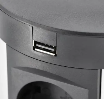 Indux Push retractable pin earthing black kitchen socket for worktop with 4 outlets, 2 x USB, 2 x RJ45 and wireless charging 1208957421