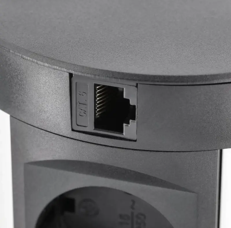 Enchufe de cocina retráctil Indux Push, toma de tierra tipo E negro para encimera con 4 tomas, 2 x USB, 2 x RJ45 y carga inalámbrica 1208957421