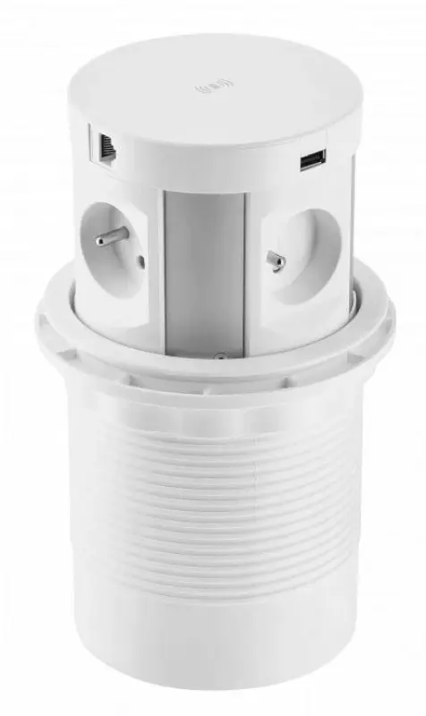 Enchufe de cocina Indux Push avellanado con toma de tierra tipo E para encimera con 4 tomas, 2 x USB, 2 x RJ45 y carga inalámbrica 1208957422