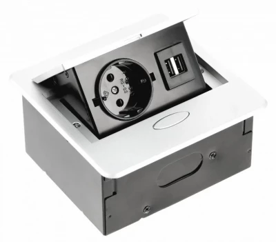 Indux Flip Small earthed kitchen socket for worktop or wall matt white with 2 USB chargers 1208957423