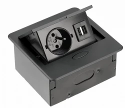 Enchufe de cocina Indux Flip Pequeño enchufe con  toma de tierra tipo E para encimera o mueble alto negro mate con 2 cargadores USB 1208957425