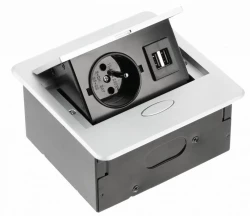 Enchufe de cocina Indux Flip pequeño con clavija de toma de tierra tipo E para encimera o mueble alto blanco mate con 2 cargadores USB 1208957426
