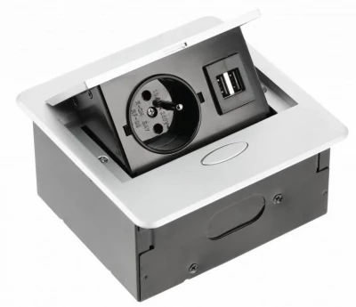 Indux Flip Small pin earthing kitchen socket for worktop or wall matt white with 2 USB chargers 1208957426