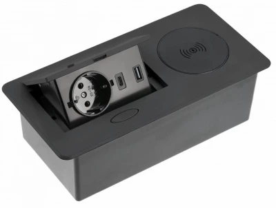 Enchufe de cocina Indux Flip con toma de tierra tipo F para encimera negro mate con cargador inalámbrico y 2 cargadores USB 1208957427