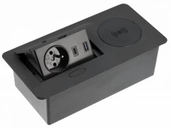 Enchufe de cocina Indux Flip con toma de tierra tipo E para encimera negro mate con cargador inalámbrico y 2 cargadores USB 1208957428
