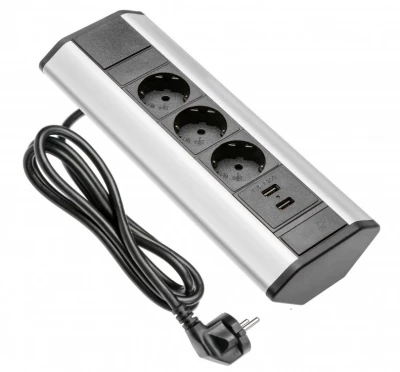 Indux Corner corner kitchen socket with 3 earthed outlets and 2 USB chargers 1208957431
