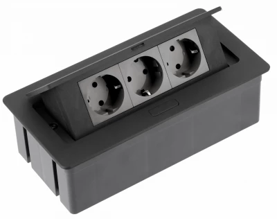 Enchufe de cocina Indux Flip Medium con toma de tierra tipo F para encimera o mueble alto negro mate con 3 tomas 1208957433