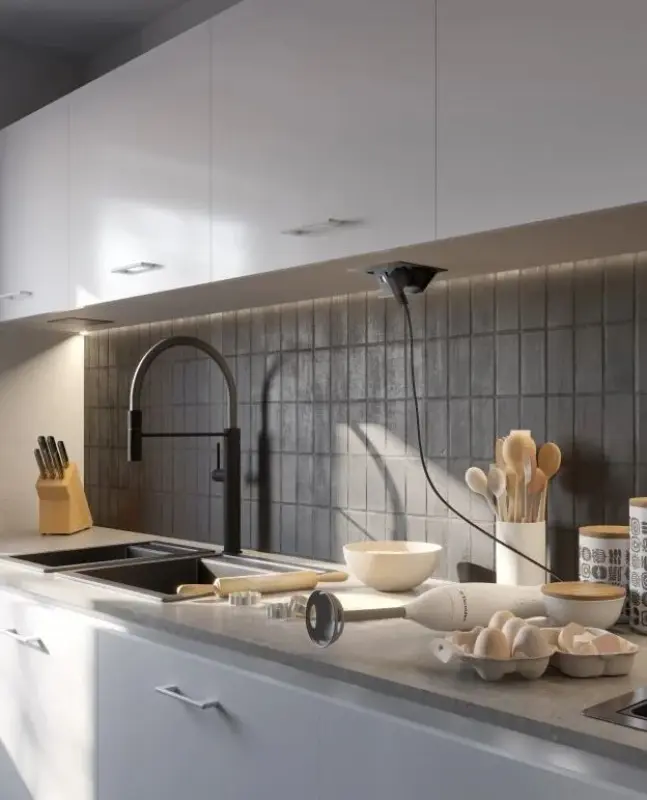 Enchufe de cocina Indux Flip Medium con toma de tierra tipo F para encimera o mueble alto negro mate con 3 tomas 1208957433