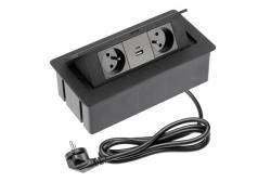 Indux Flip Medium enchufe de cocina empotrado en la encimera o armario superior, negro mate, con 2 enchufes y 2 cargadores USB 1208957438