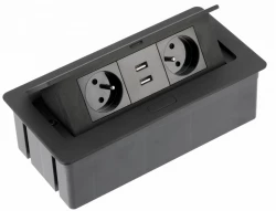 Enchufe de cocina Indux Flip Medium con toma de tierra tipo E para encimera o mueble alto negro mate con 2 tomas y 2 cargadores USB 1208957438