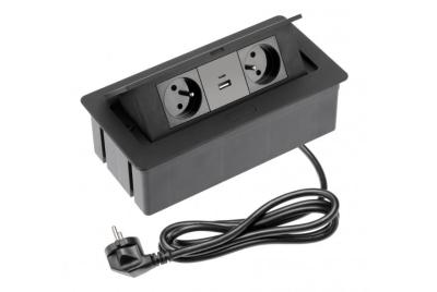 Indux Flip Medium enchufe de cocina empotrado en la encimera o armario superior, negro mate, con 2 enchufes y 2 cargadores USB 1208957438