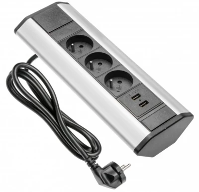 Indux Corner corner kitchen socket with 3 pin earthing outlets and 2 USB chargers 1208957442