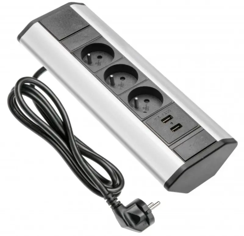 Enchufe esquinero Indux para cocina con 3 tomas y toma de tierra tipo E y 2 cargadores USB 1208957442