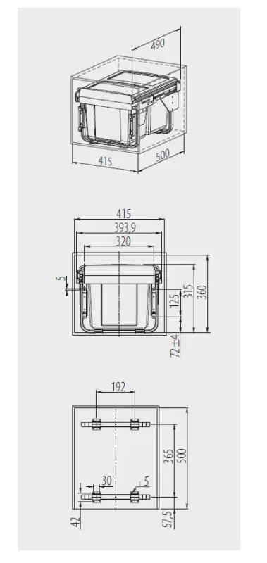 Cubo de basura empotrable Garbi Sorter S-45-2-15 con 2 cubos de basura de 15 litros extra bajo 1208957444