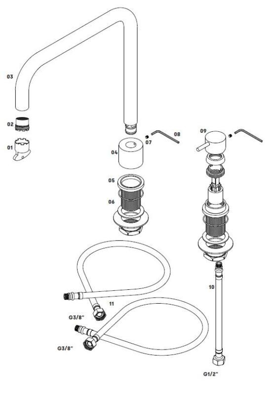 Grifo mezclador de cocina Waterevolution Flow de 2 agujeros  gris plomo PVD T151HGME