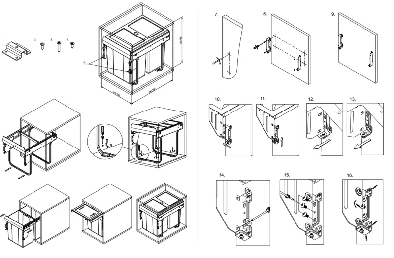 Sistema de residuos empotrado Garbi Carrier C-40-2-H con guías propias y 2 cubos de basura 2 x 20 litros 1208957463