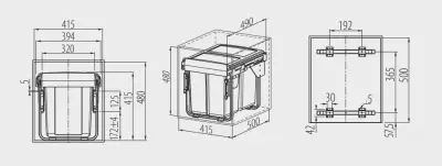 Garbi Carrier C-45-3-H built-in waste system with its own rails and 3 waste bins 1 x 20 + 2 x 10 litres 1208957465