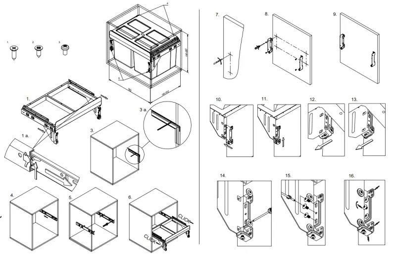 Sistema de basura Garbi Carrier C-60-2 empotrado con guías propias y 2 cubos de basura 2 x 27 litros 1208957468