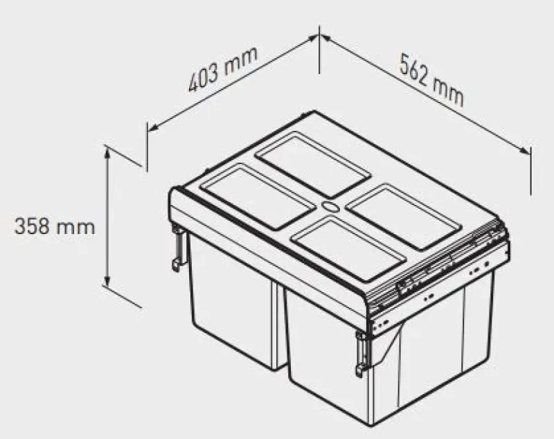 Sistema de basura Garbi Carrier C-60-2 empotrado con guías propias y 2 cubos de basura 2 x 27 litros 1208957468