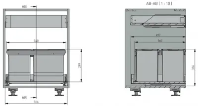 Garbi Basket B-60-4-H waste sorting system for drawer 60cm incl. holder and 4 waste bins 1208957472