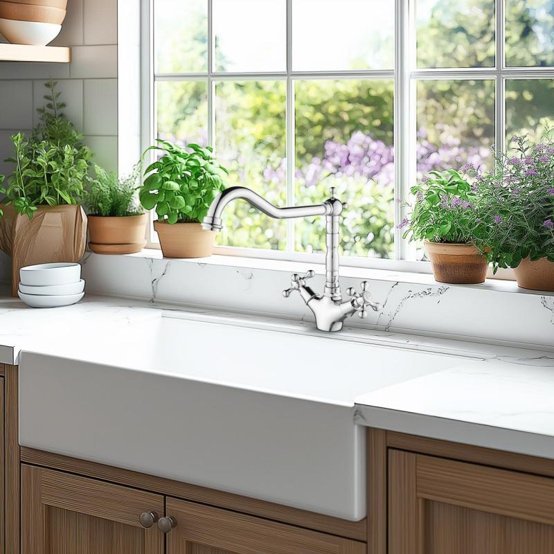 Grifo de cocina clásico AquaTrimo Windsor con caño acodado cromado 21WS7531CM