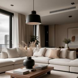 Lámpara de techo Decor Margus metálica en negro mate con adorno de madera 2911