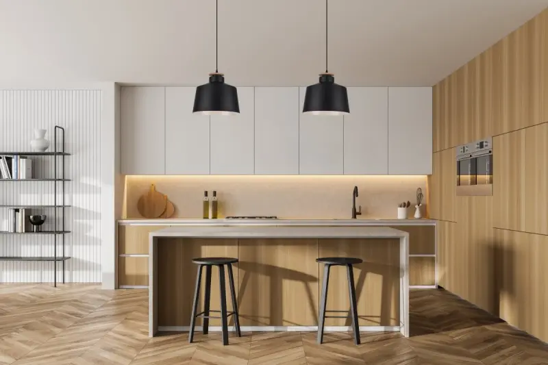 Lámpara de techo Decor Margus metálica en negro mate con adorno de madera 2911