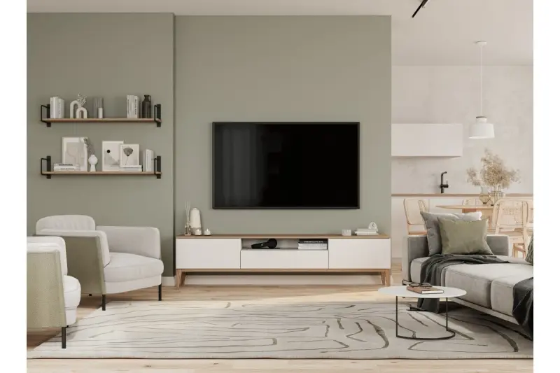 Lámpara de techo Decor Margus metálica en color blanco mate con adorno de madera 3086