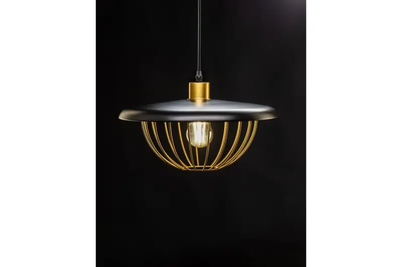 Lámpara de techo Decor Tulip moderna con borde metálico negro y jaula de alambre dorado 3444