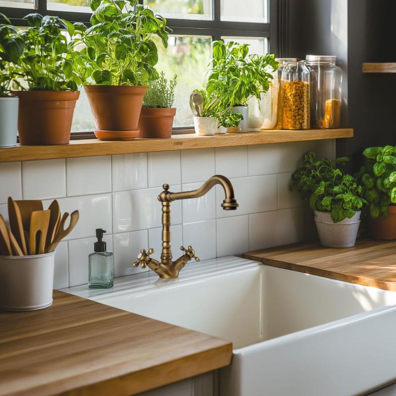 Grifo de cocina clásico AquaTrimo Windsor con caño acodado bronce 21WS7531BN